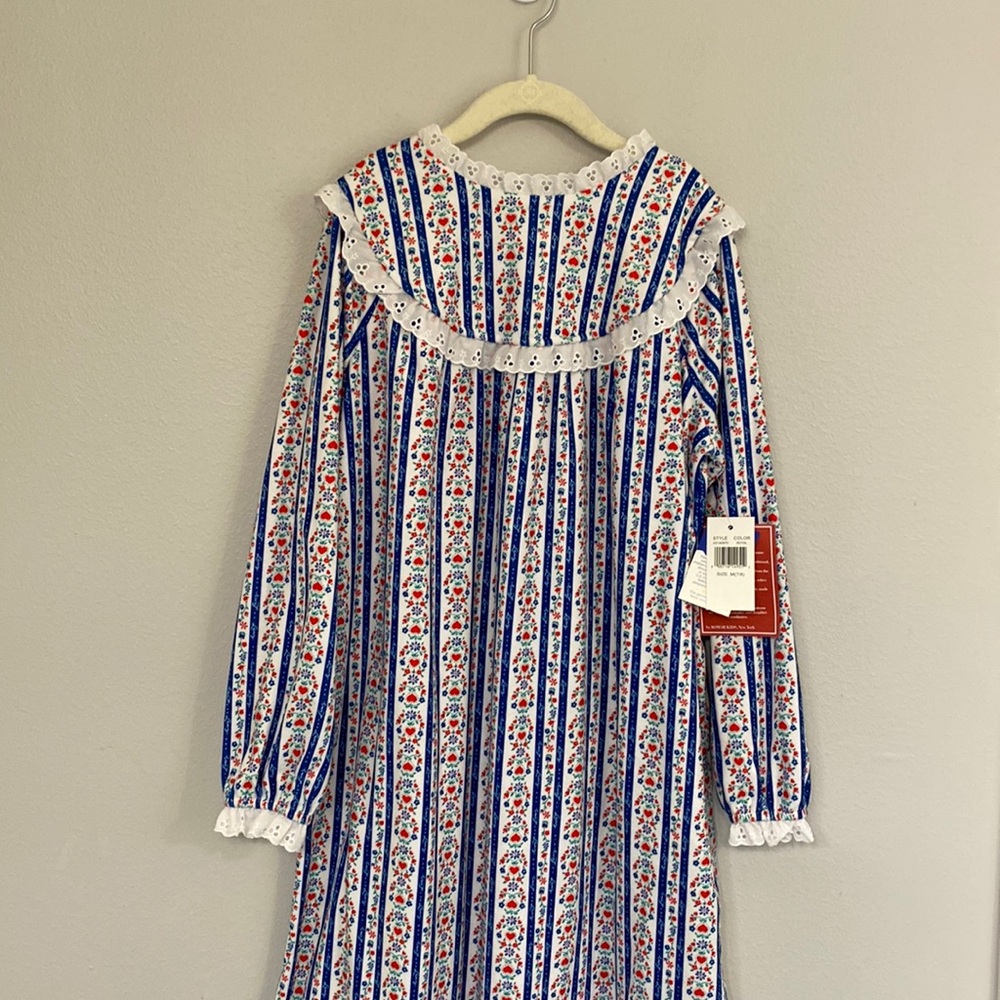 Lanz of Salzburg Nightgown Girls Size Medium 7/8 Royal Floral Stripe NWTs